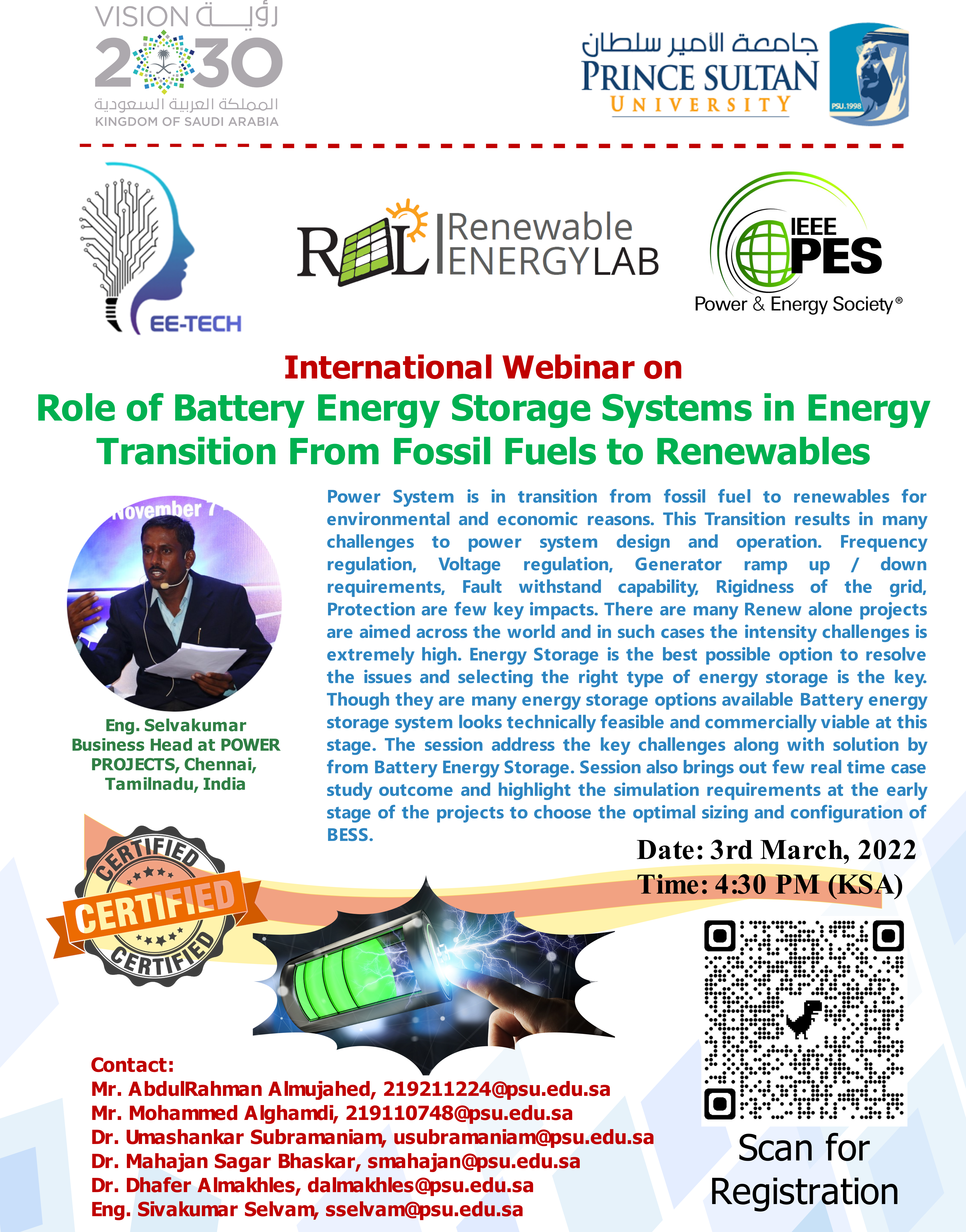 International Webinar on Role of Battery Energy Storage Systems in Energy Transition From Fossil Fuels to Renewables