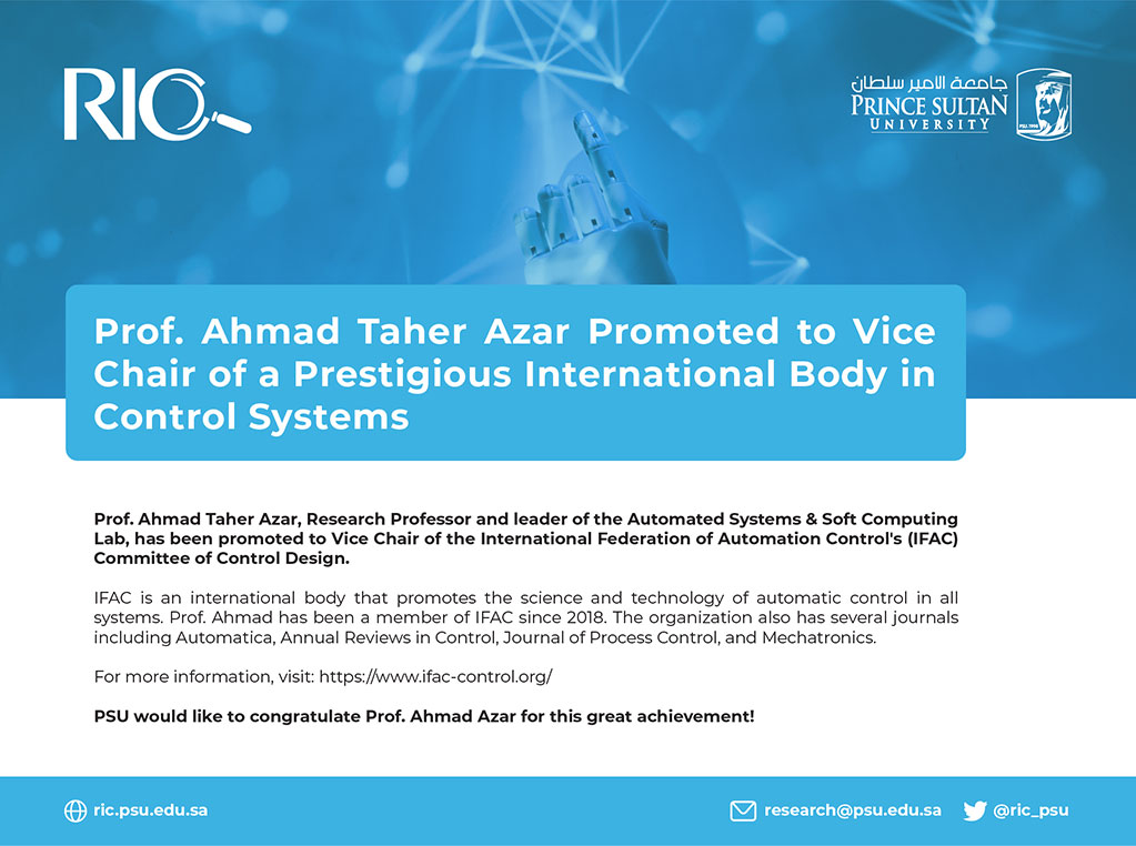 Prof. Ahmad Azar Promoted to Vice Chair of Prestigious International Body in Control Systems